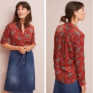 Anthropologie From the Heart Building 13 Corduroy Floral
Button Down Shirt Sz 14